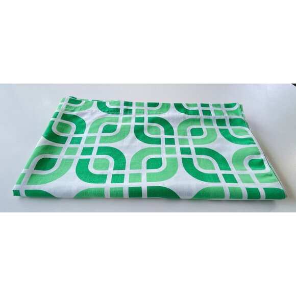 Vintage 70s flat sheet, green, white geometric full size up to queen size bed - Picture 9 of 10